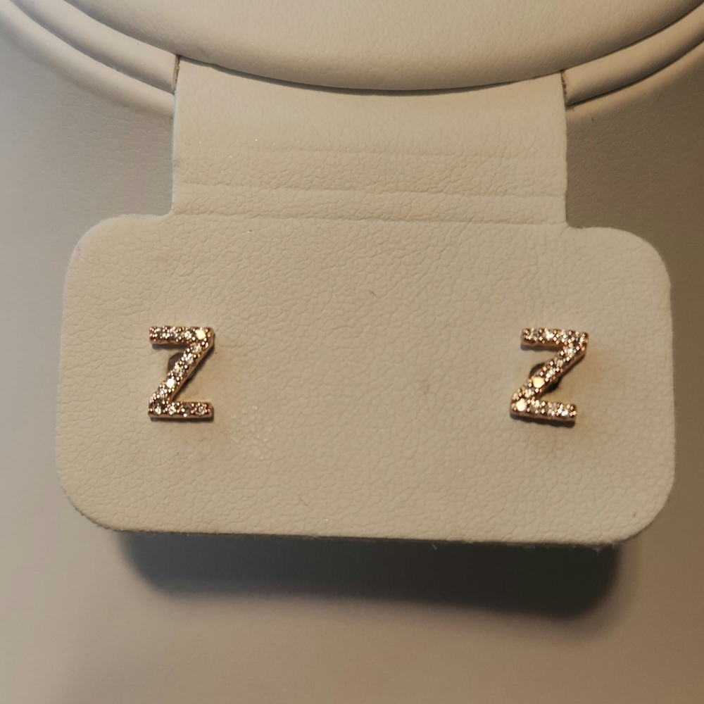 "Z" Personalized Gold Tone CZ Earrings